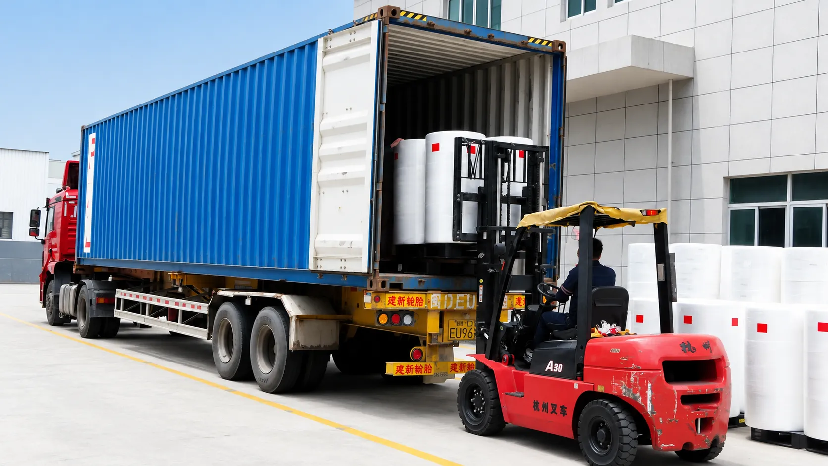 Global shipping container loading for bulk hygiene materials