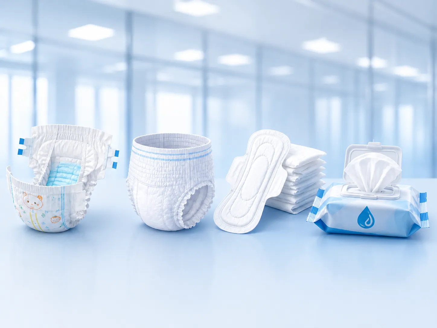 Finished bulk OEM baby and adult diapers factory