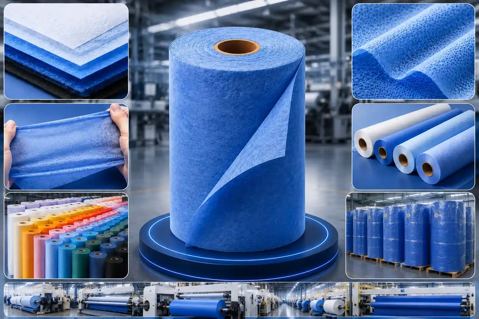 Custom nonwoven fabric rolls with adjustable weight, composition, and tensile strength for industrial use