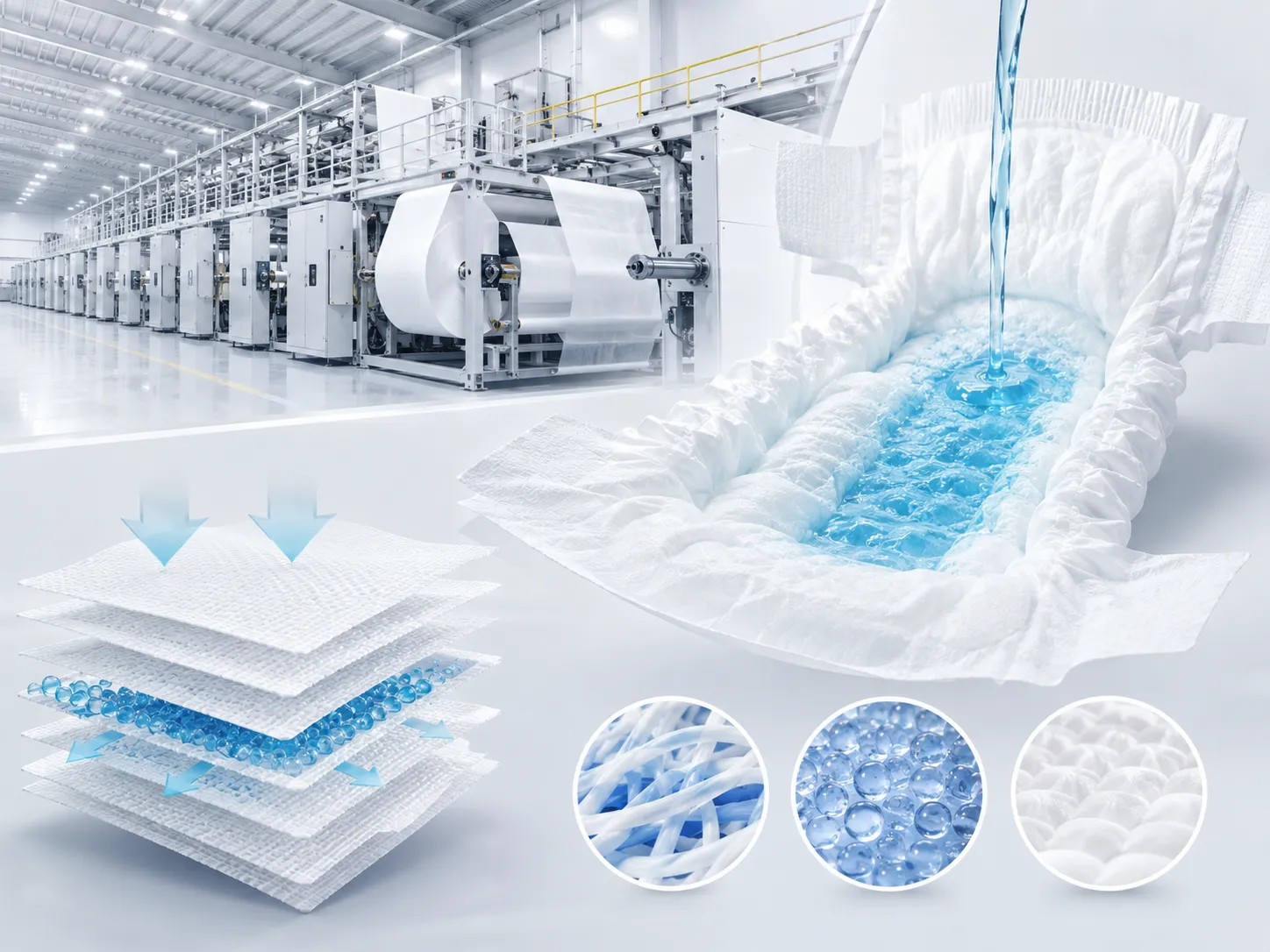 Advanced hygiene raw material production for baby diapers featuring 3D absorbent core technology
