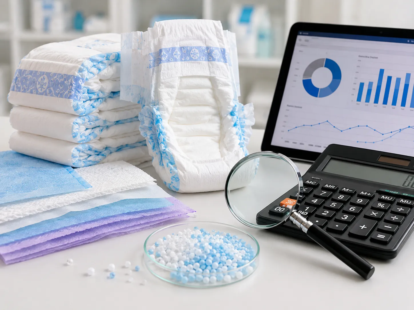 Diaper raw material cost breakdown and absorbent core formulation optimization tool
