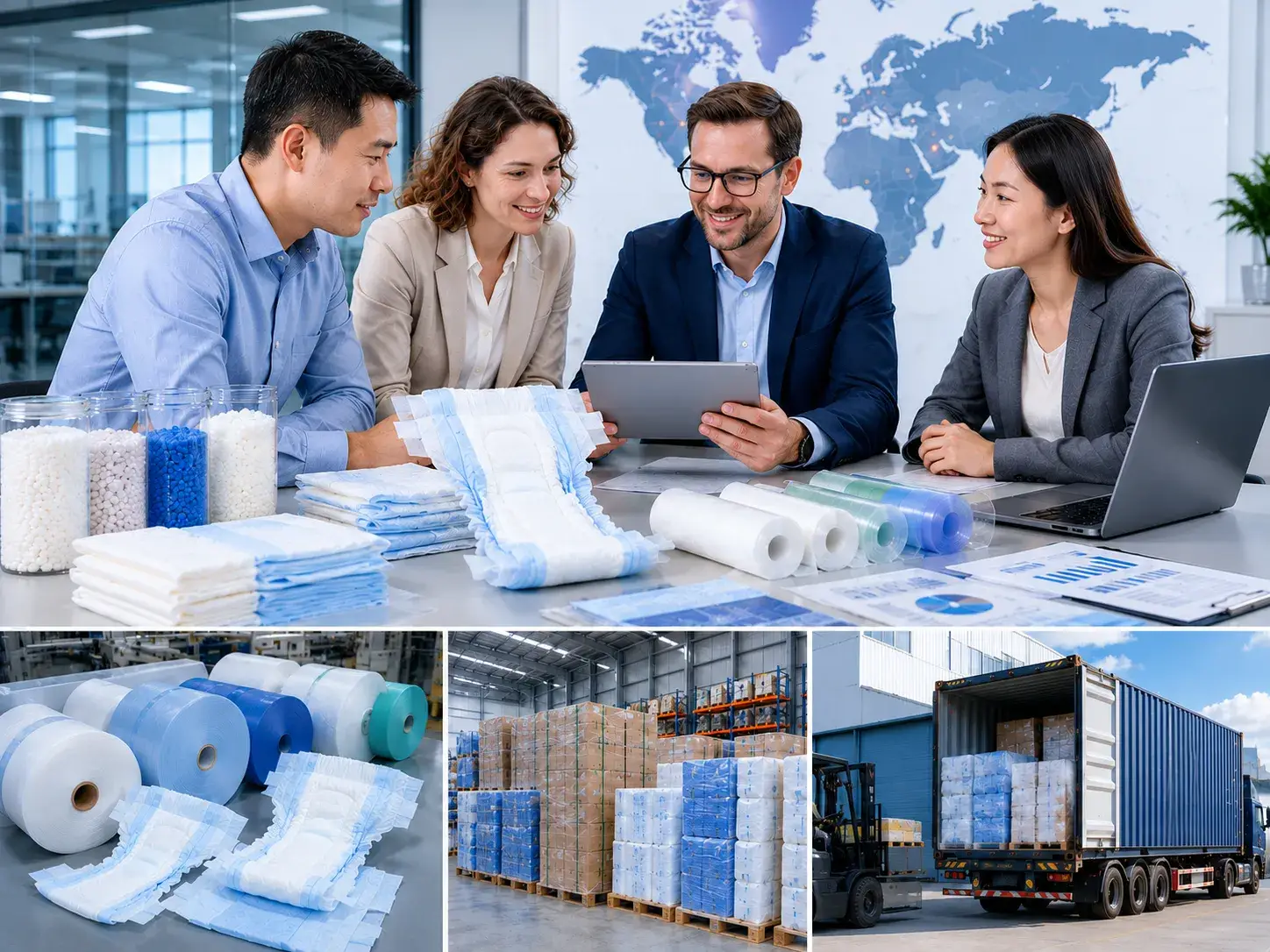 Global hygiene supply chain partnership and export logistics for diaper and nonwoven materials