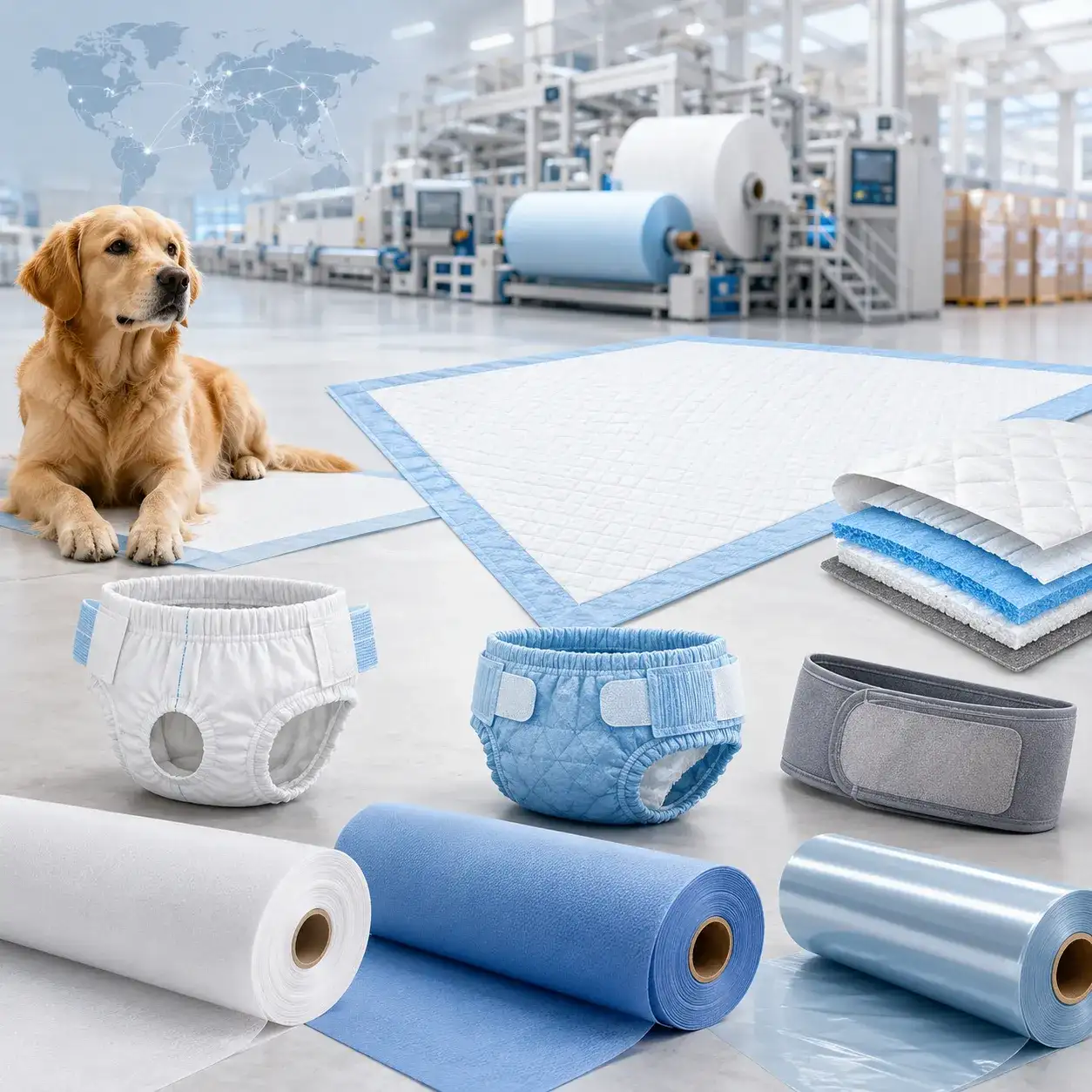 High-absorbency pet care raw materials for dog diapers and puppy training pad manufacturing