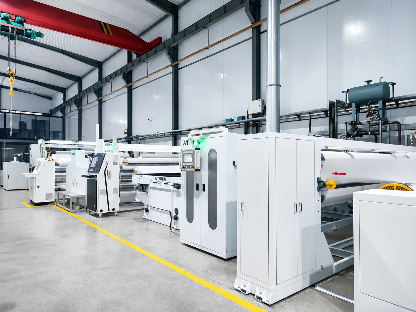High-speed thermal-bonded nonwoven production line with precision slitting for hygiene materials