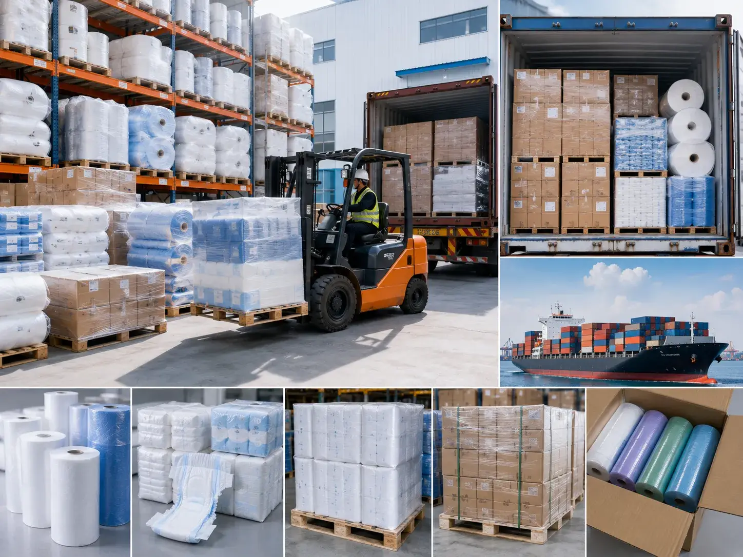Hygiene raw material mixed container loading and global logistics support for diaper export