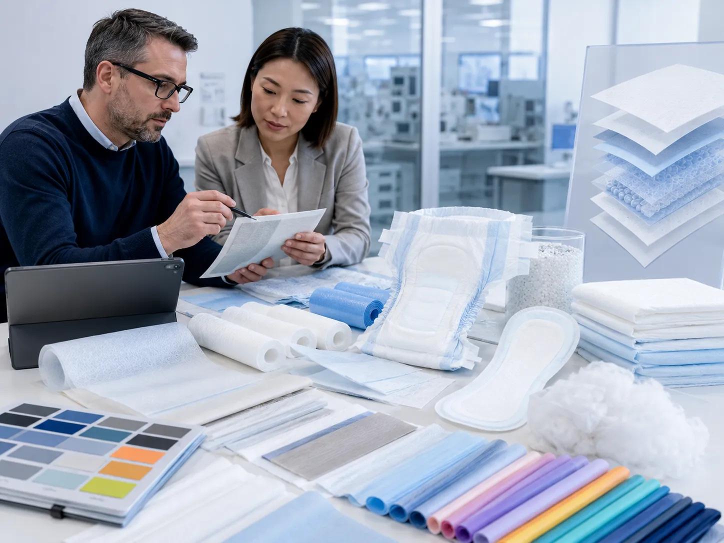 Hygiene raw material and OEM diaper requirement confirmation with technical expert consultation
