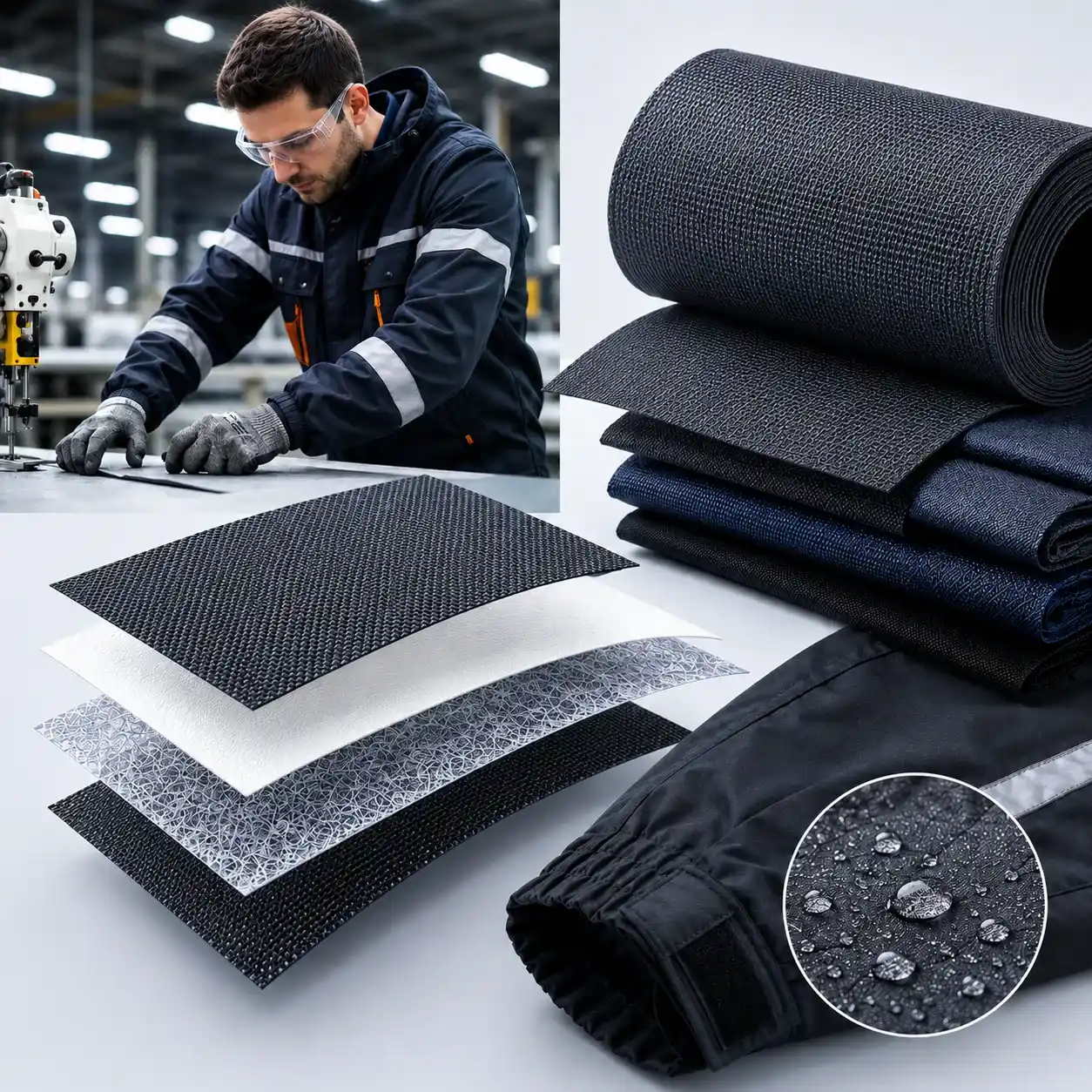 Durable liquid-resistant industrial workwear fabrics and breathable PPE nonwoven materials