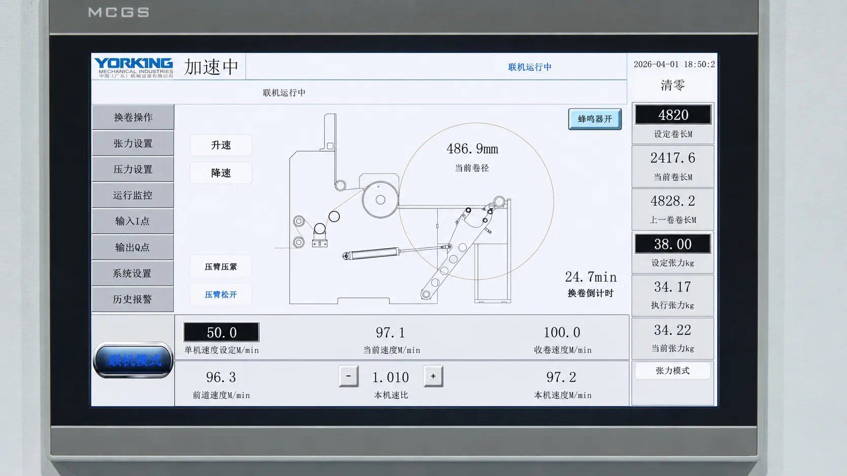 PLC control panel for real-time monitoring of high-speed hygiene material production