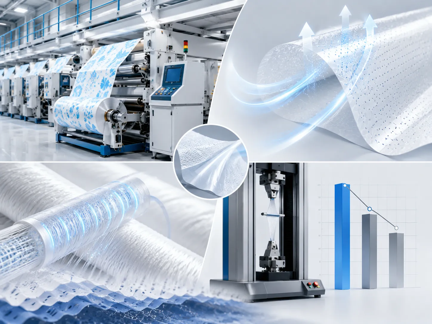 Printed breathable film production and tensile strength testing for hygiene materials