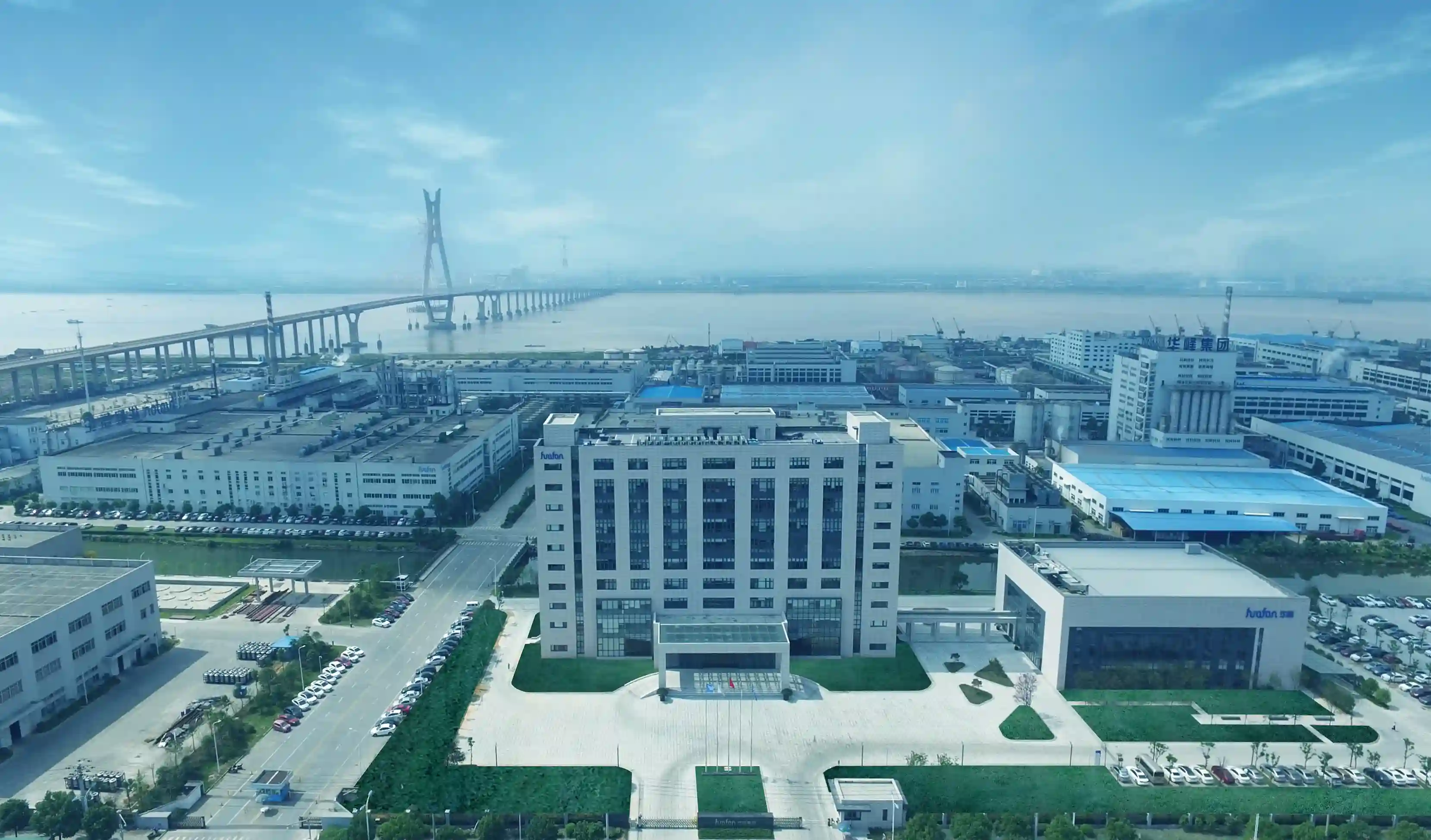 Aerial panoramic view of urightmaterials modern manufacturing complex at Huafeng Industrial Park for high-capacity hygiene material production