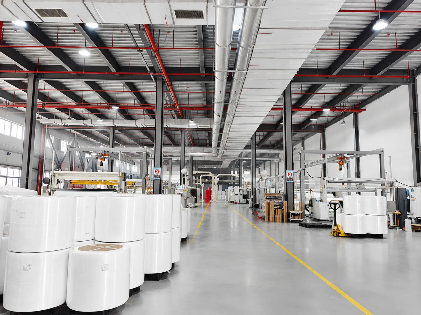 large-scale nonwoven fabric production workshop and manufacturing facility for high-capacity hygiene raw material supply
