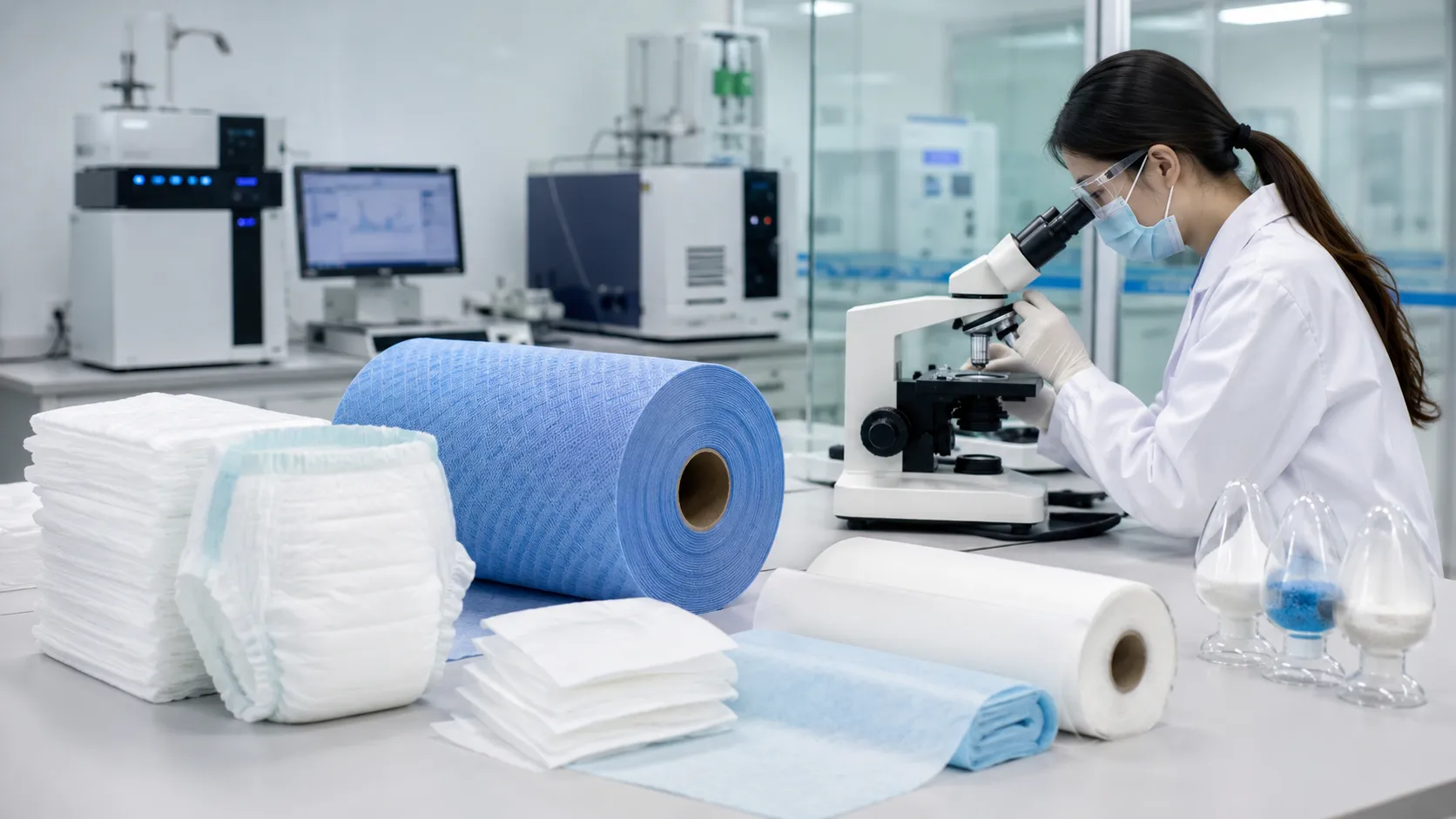 Hygiene raw material certification guarantee and quality testing in a professional laboratory