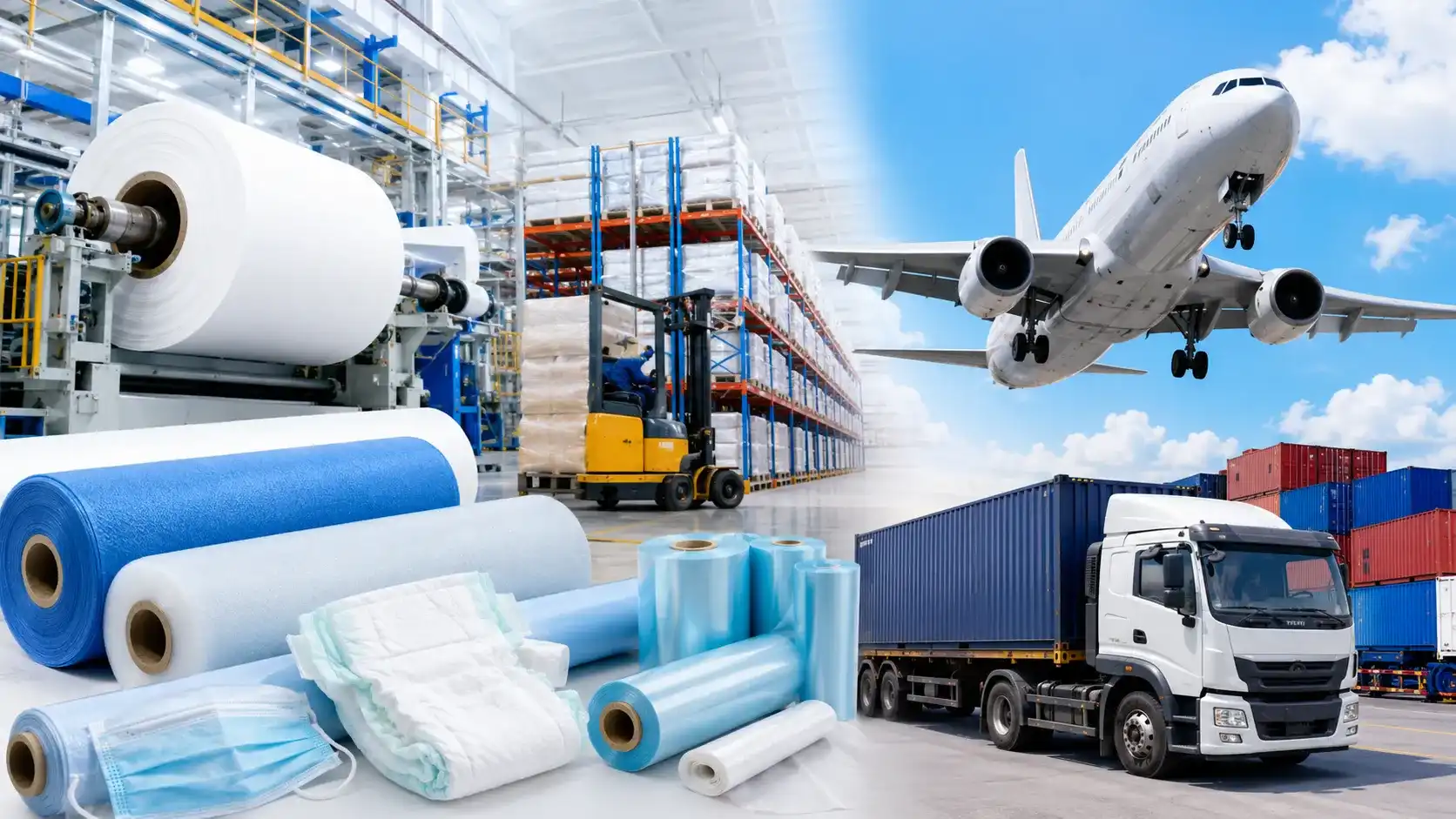 Modern logistics and packaging hub for rapid nonwoven deliveries