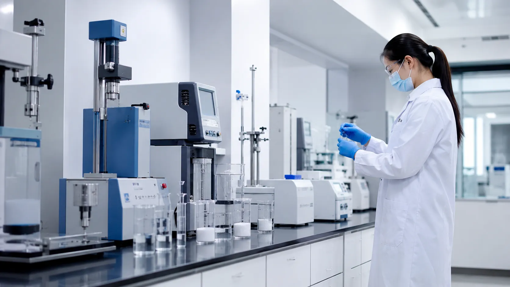 Hygiene raw material quality testing and SAP performance analysis in professional laboratory