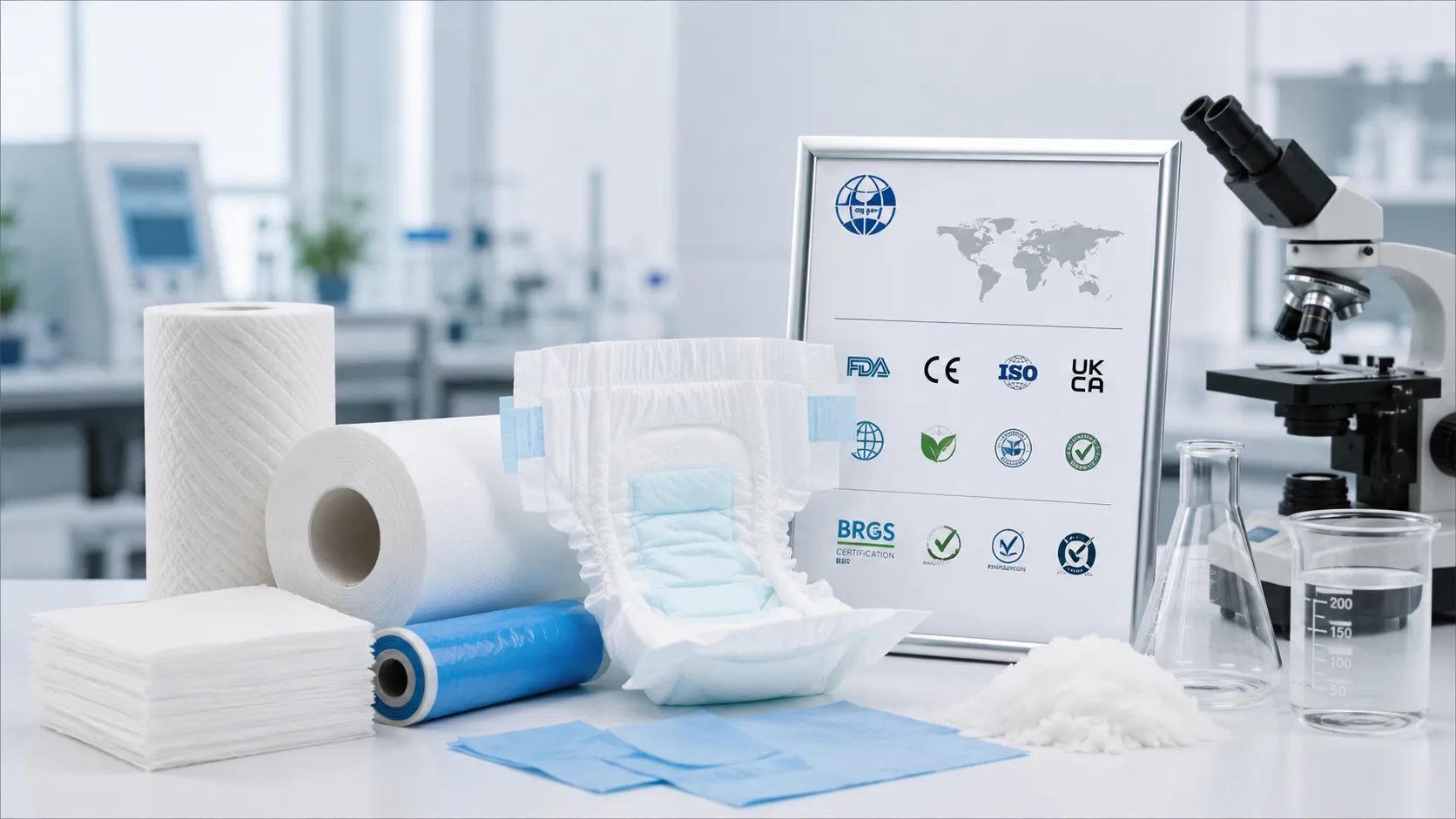 International hygiene material certifications including ISO FDA and CE for compliant diaper manufacturing